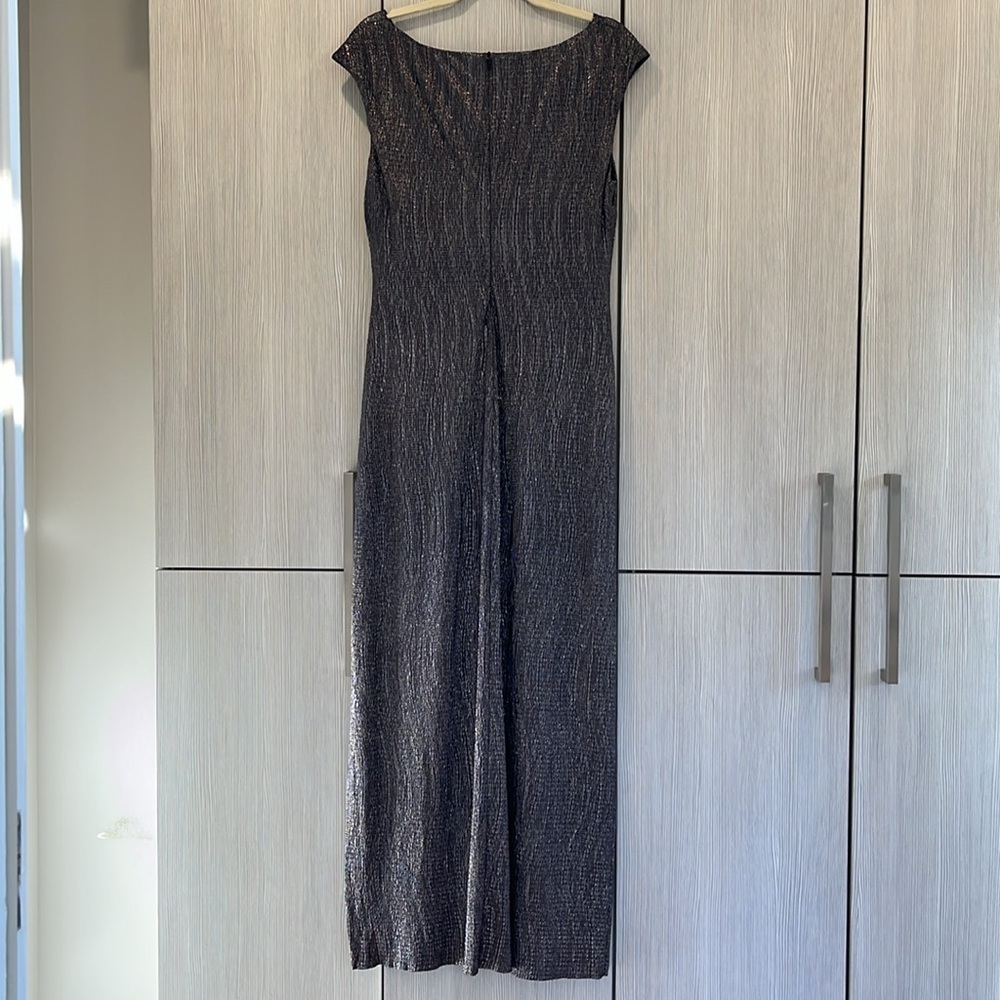Connected Apparel | Cowl Neck Metallic Maxi Dress | Navy Blue | Size 10 - Picture 5 of 16